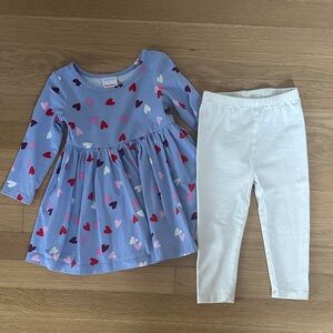 Hanna Andersson Purple Heart Dress Set with White Leggings